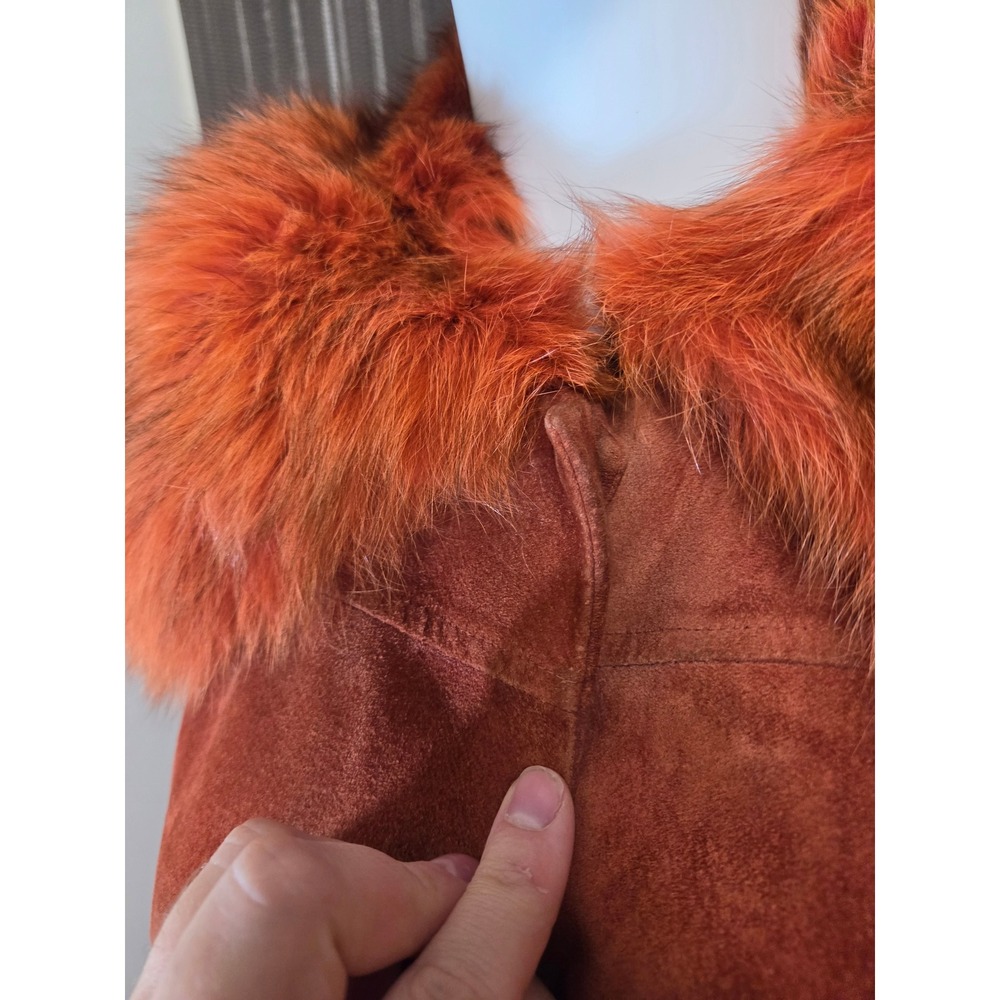 Jean Pecarel Paris 1970 penny lane Vintage Suede real fur Orange rust small - Picture 4 of 16